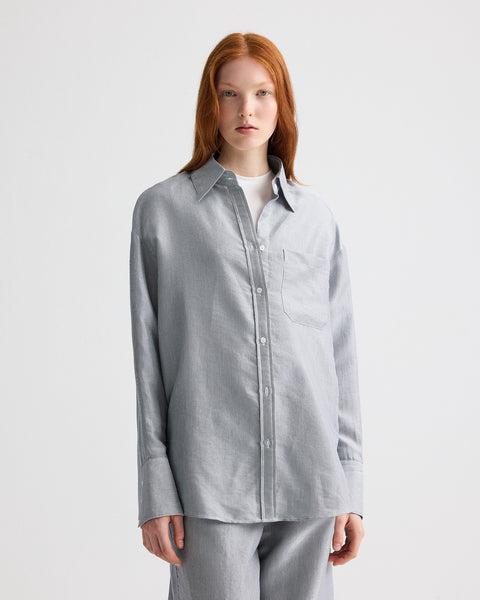 Big Joe Shirt in Glossy Mini Stripe by TWP CLOTHING