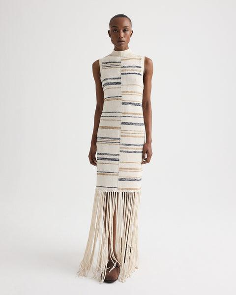 Fringe Sleeveless Dress in Linen Silk Yarn by TWP CLOTHING