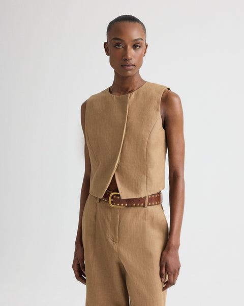High Neck Hidden Placket Vest in Chintzed Linen by TWP CLOTHING