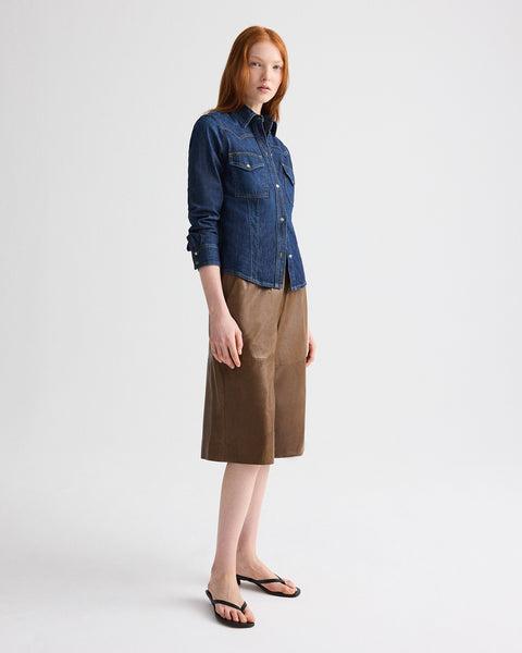 Leather Pull on Cropped Pant in Paper Leather by TWP CLOTHING