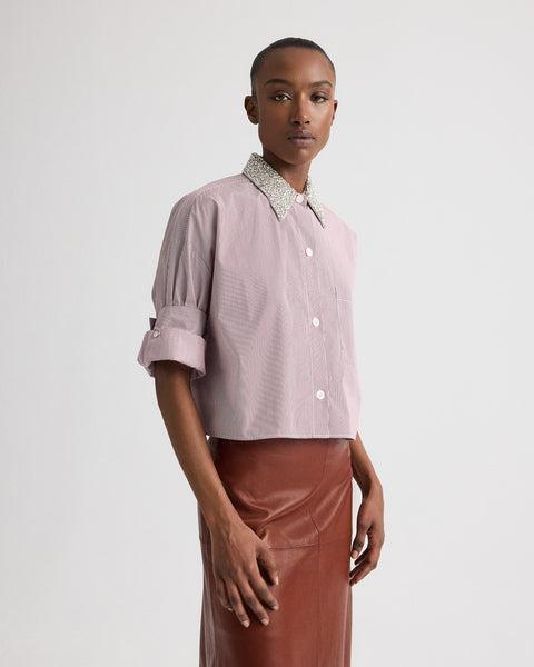 Next Ex Shirt with Crystal Collar in Superfine Mini Stripe by TWP CLOTHING