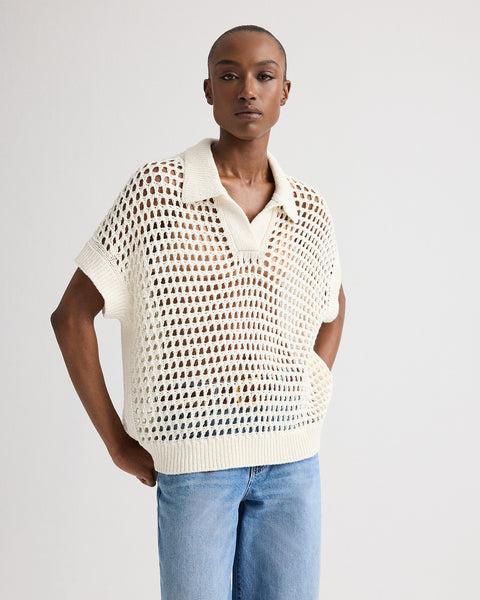 Supersized Open Knit Polo in Linen Silk by TWP CLOTHING
