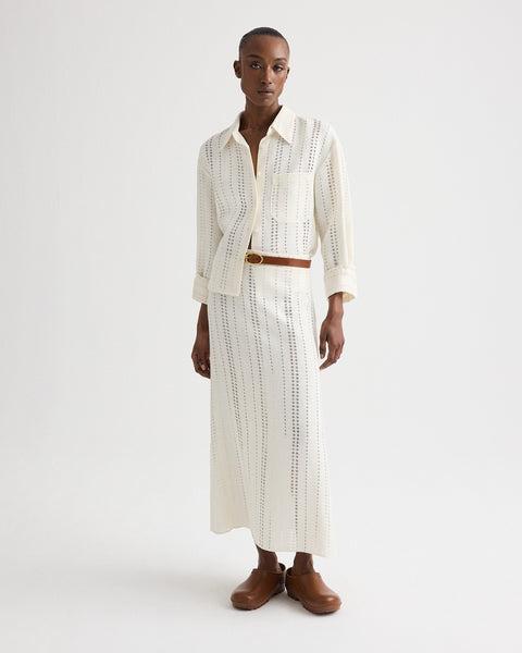 The A-Line Unlined Skirt in Ladder Weave Linen by TWP CLOTHING