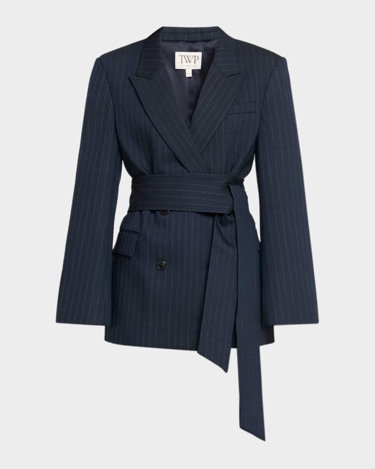 Delancey Striped Stretch Wool Wrap Blazer by TWP