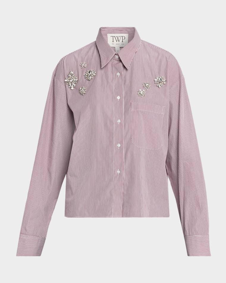 J.D. Shirt in Super Fine Mini Stripe with Crystals by TWP