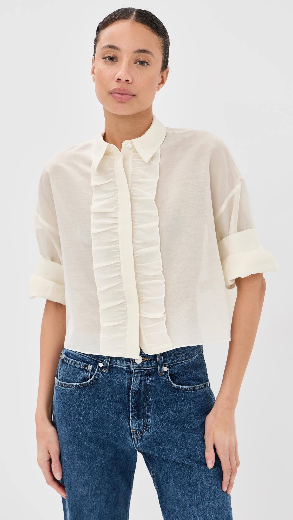 Next Ex Ruffle Button Down Top by TWP