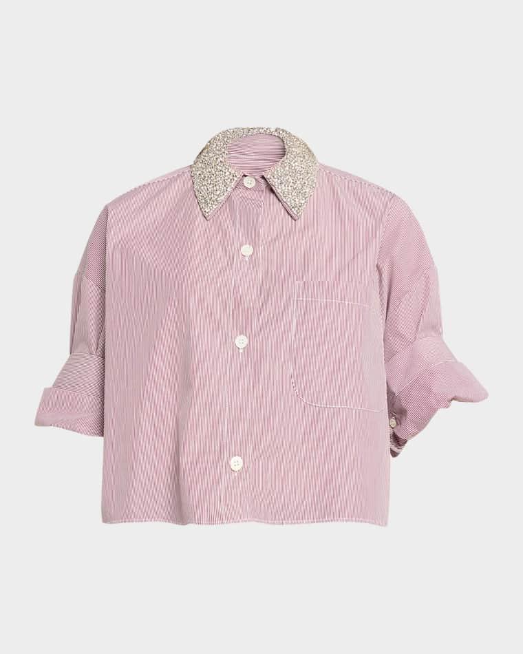 Next Ex Striped Cropped Shirt with Crystal Collar by TWP