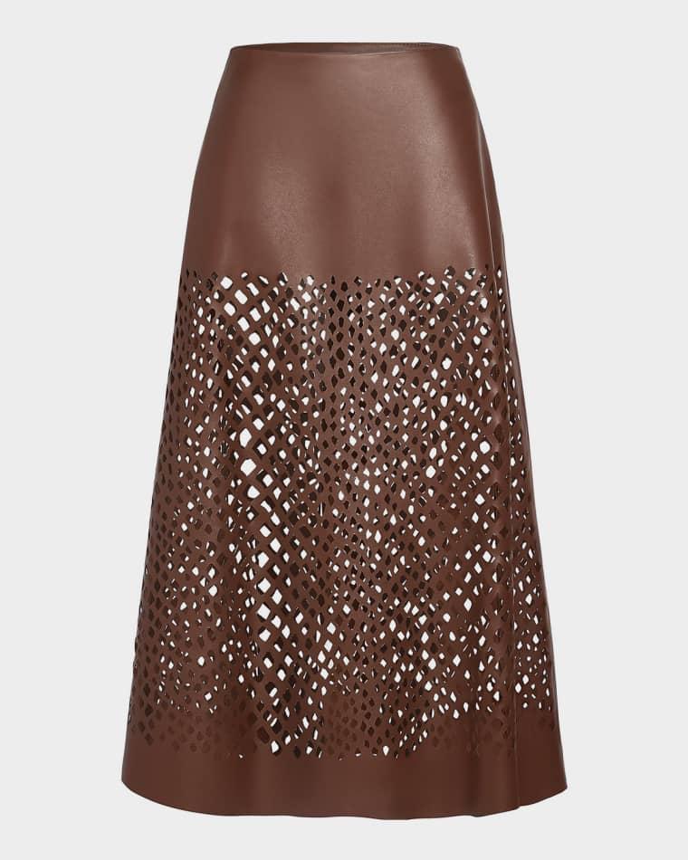 The A-Line Leather Skirt with Laser Cutouts by TWP