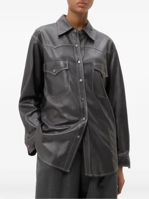 contrast-stitch leather shirt by TWP