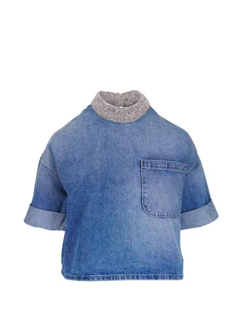 crystal-embellished denim top by TWP