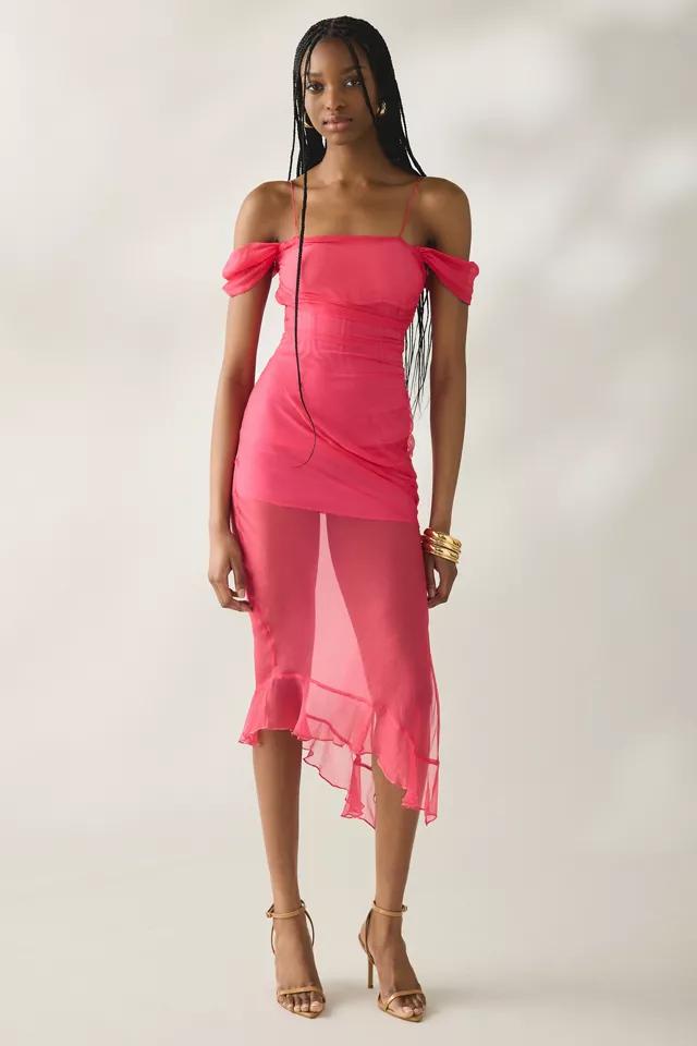 Tyler McGillivary Delphie Sheer Asymmetric Cold-Shoulder Midi Dress by TYLER MCGILLIVARY