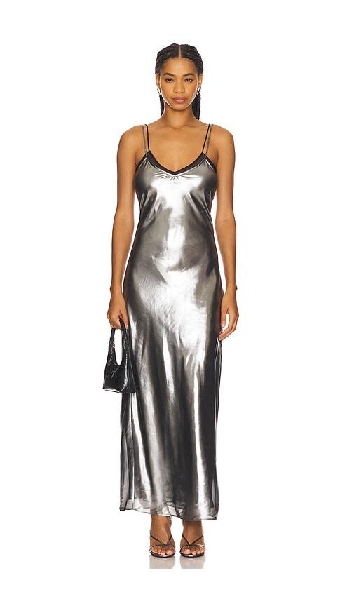 Tyler McGillivary Estelle Slip Dress in Metallic Silver by TYLER MCGILLIVARY