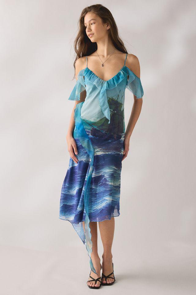 Tyler McGillivary Isla Wreckage Asymmetric Ruffle Midi Dress by TYLER MCGILLIVARY
