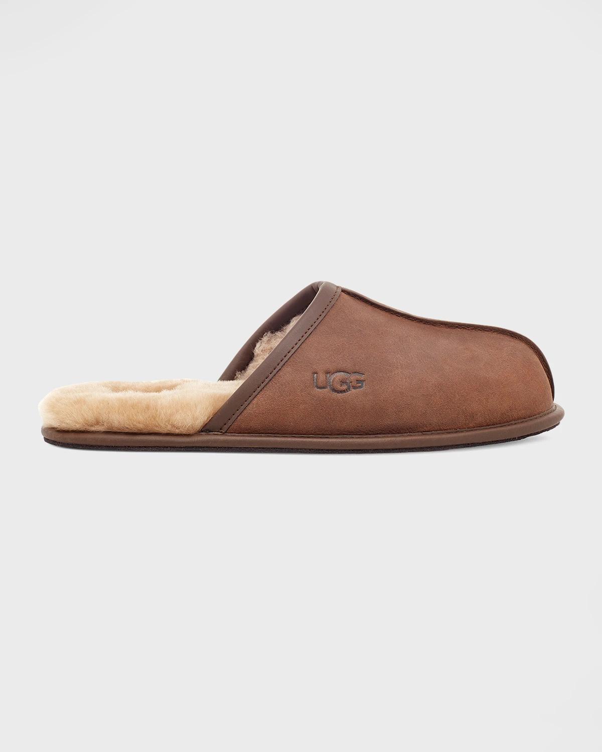 Men's Scuff Leather Mule Slippers w/ Wool Lining by UGG