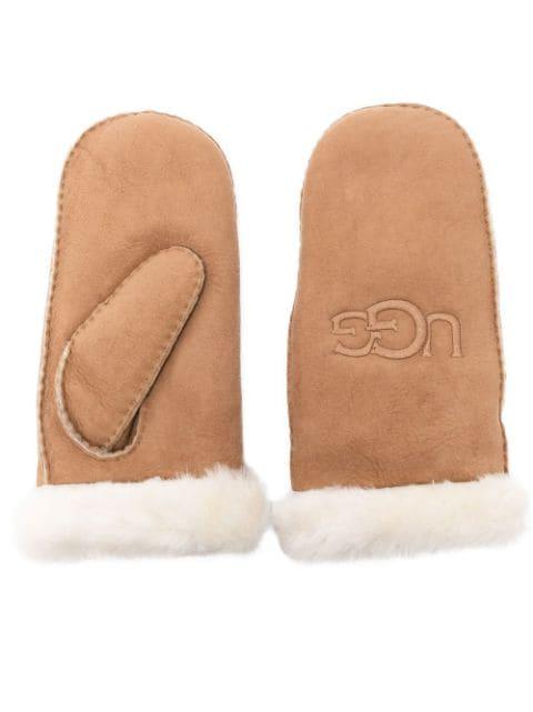embroidered-logo shearling mittens by UGG