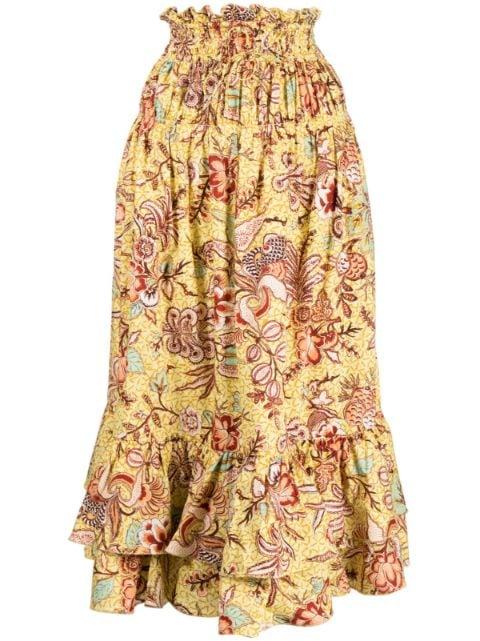 Acacia Calla Lily-print midi skirt by ULLA JOHNSON