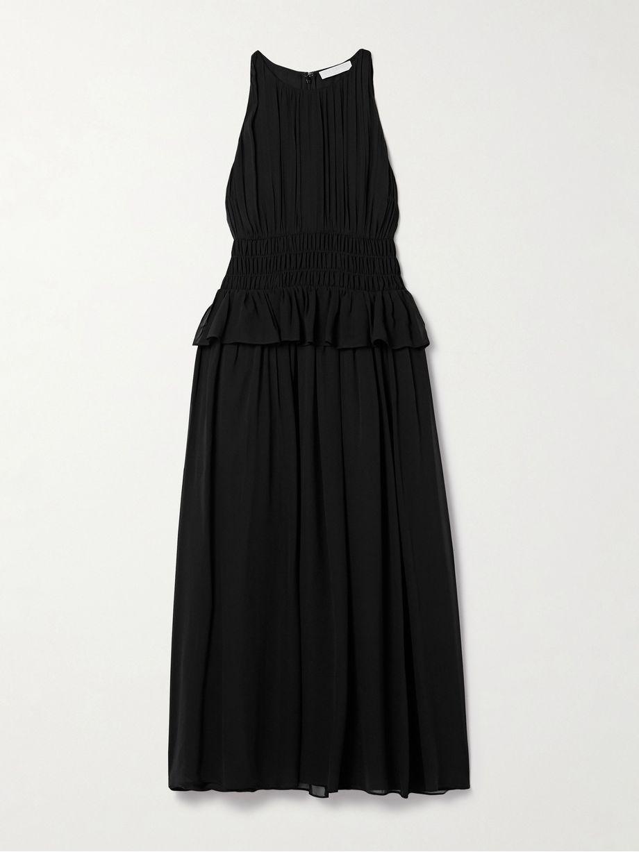Adeline shirred silk crepe de chine peplum midi dress by ULLA JOHNSON
