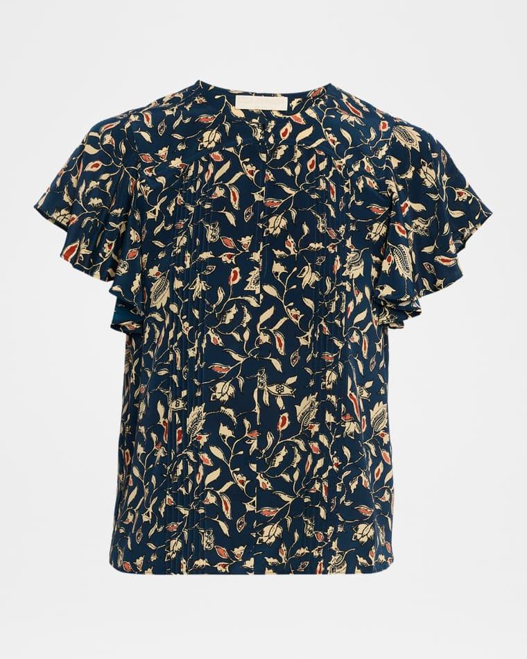 Adoni Flutter-Sleeve Batik Silk Top by ULLA JOHNSON