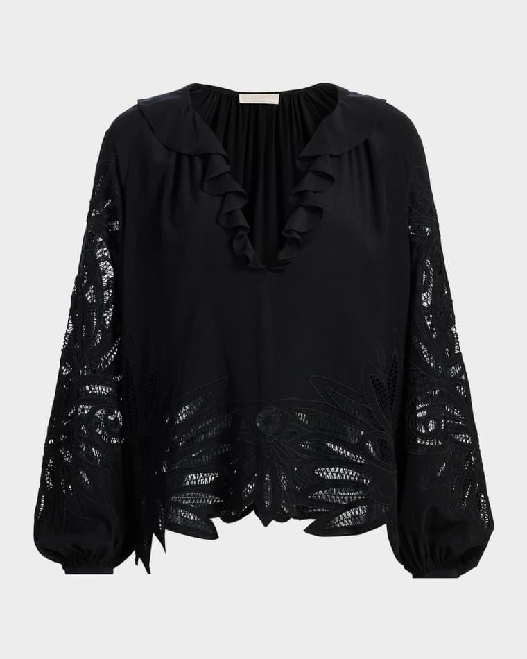 Adonis Embroidered Silk Blouse by ULLA JOHNSON