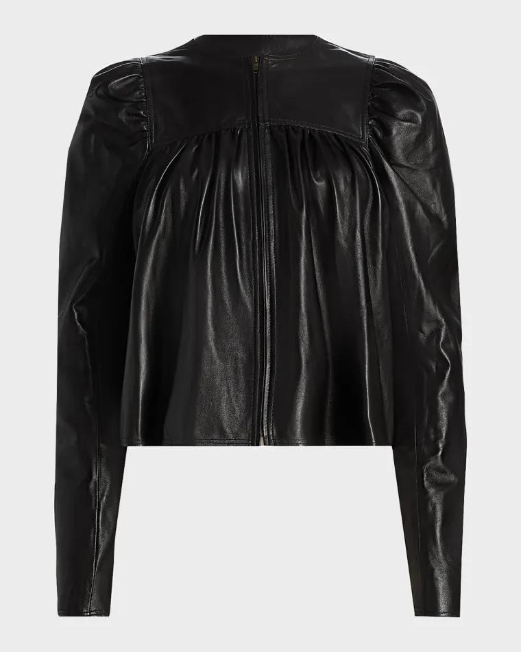 Anouk Puff-Sleeve Nappa Leather Jacket by ULLA JOHNSON