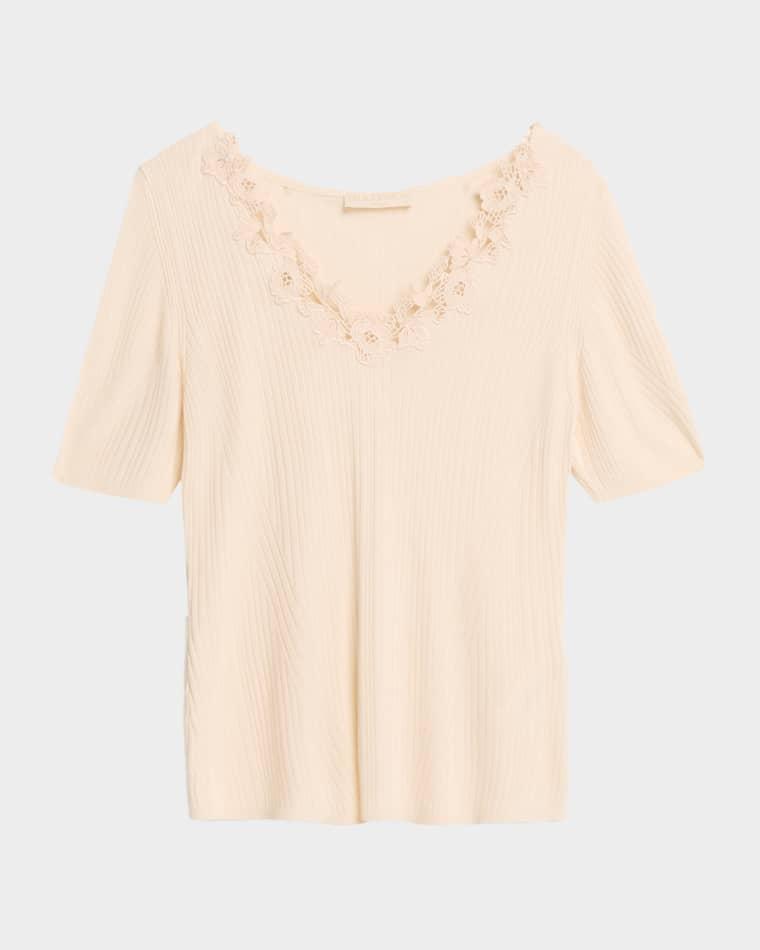 Celeste Embroidered Short-Sleeve Knit Top by ULLA JOHNSON