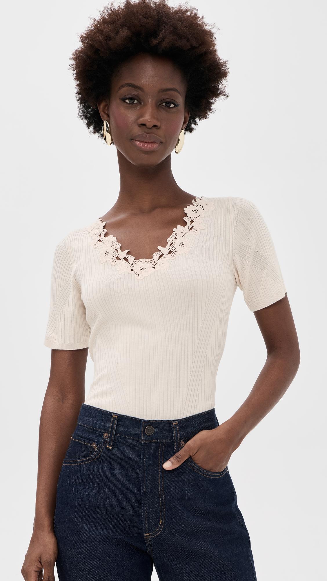 Celeste Short Sleeve Knit Top with Lace by ULLA JOHNSON