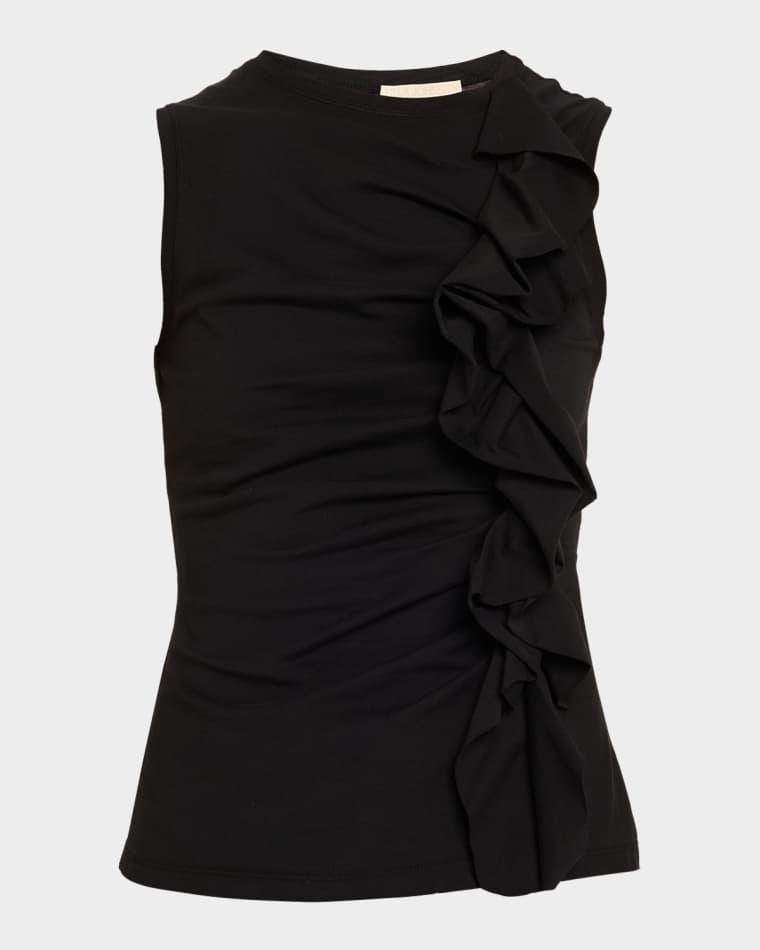 Clio Ruched Sleeveless Ruffle Top by ULLA JOHNSON