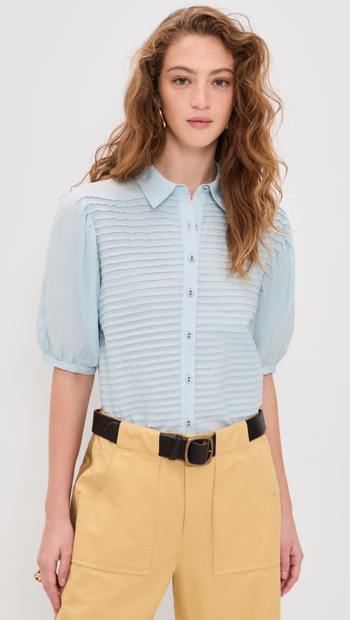 Cordelia Short Sleeve Button Up Top by ULLA JOHNSON
