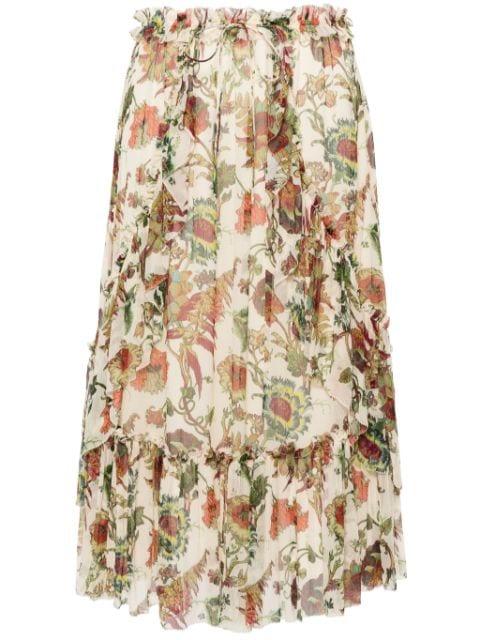 Freesia tiered silk skirt by ULLA JOHNSON