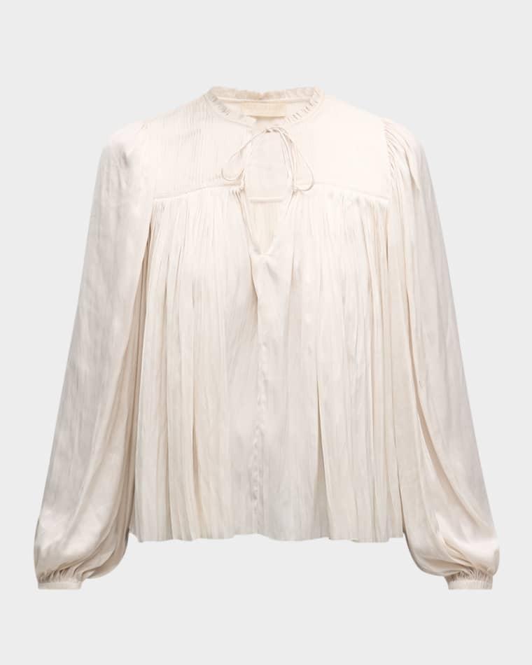 Freja Pleated Blouson-Sleeve Blouse by ULLA JOHNSON
