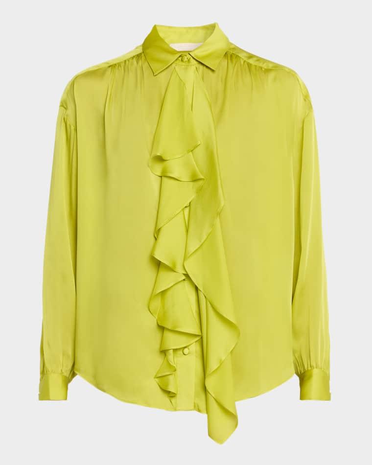 Gesture Silk-Chiffon Ruffle Blouse by ULLA JOHNSON
