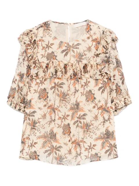 Jodie ruffled floral blouse by ULLA JOHNSON