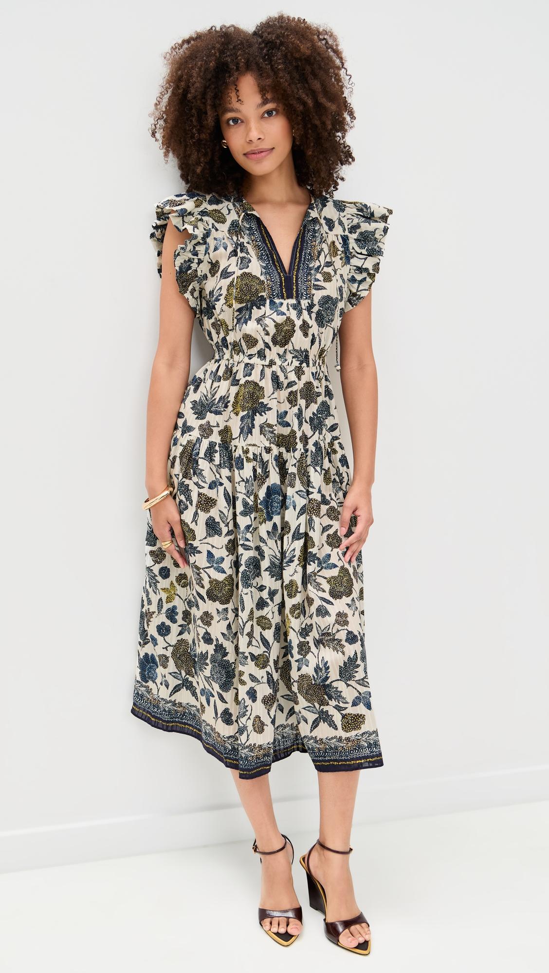 Kairi Flutter Sleeve Midi Dress by ULLA JOHNSON