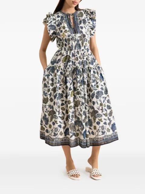 Kairi flutter sleeve midi dress by ULLA JOHNSON