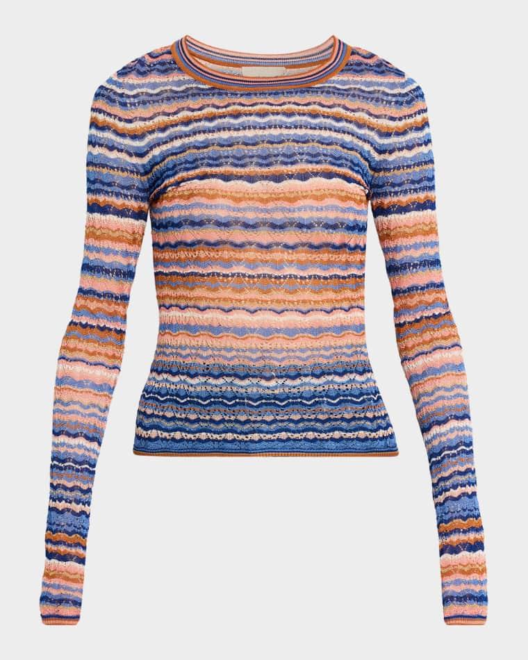 Lunaire Stripe Pointelle Knit Top by ULLA JOHNSON