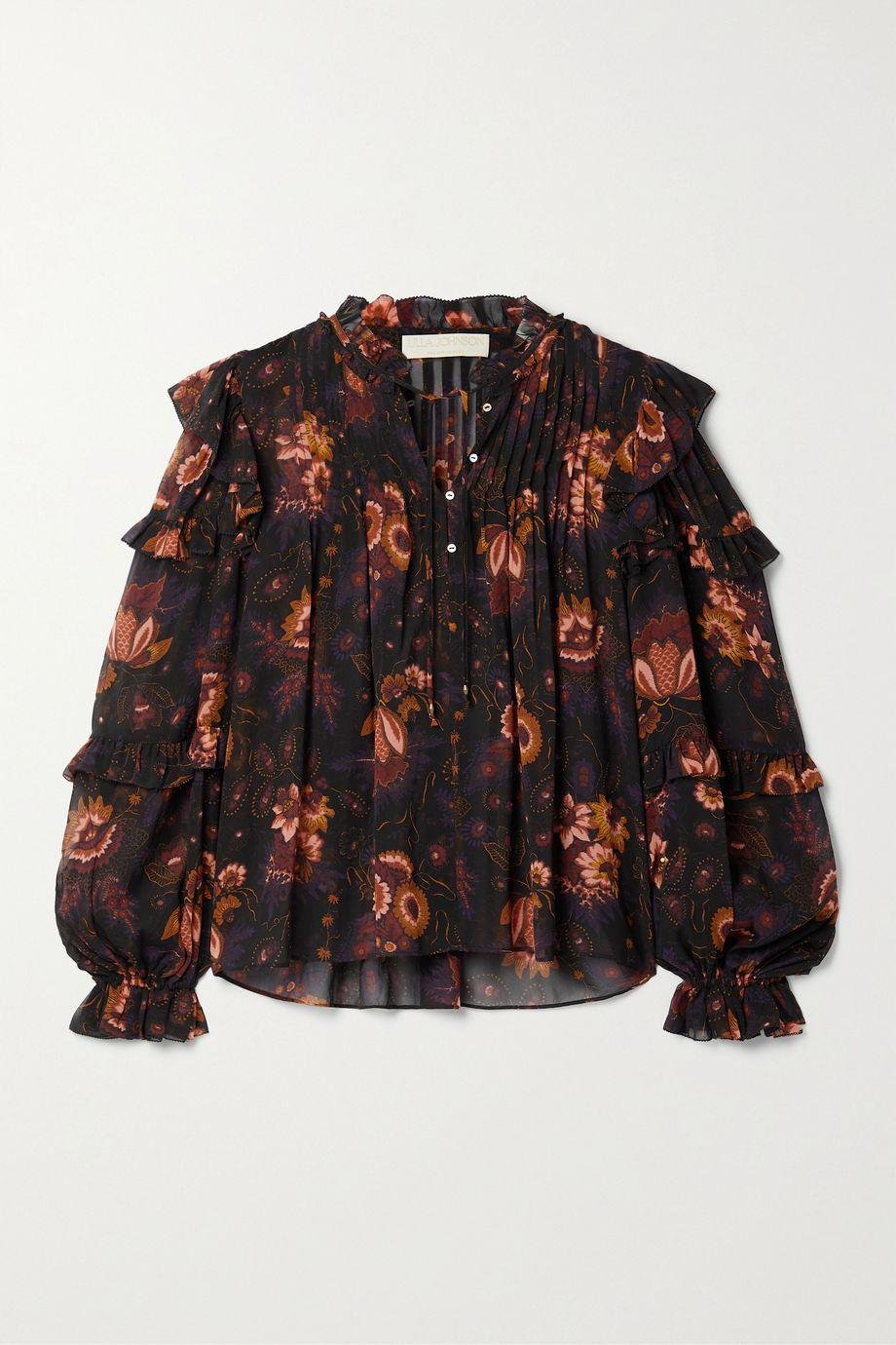 Miray ruffled floral-print silk-georgette blouse by ULLA JOHNSON