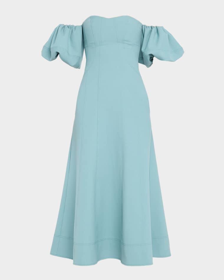 Nina Puff-Sleeve Off-The-Shoulder Midi Dress by ULLA JOHNSON