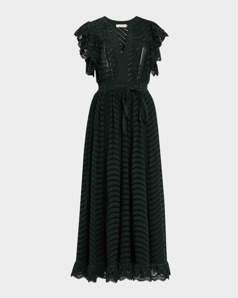 Olga Eyelet Flutter-Sleeve Midi Dress by ULLA JOHNSON