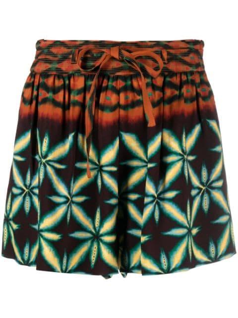 Olivinite abstract-patterned shorts by ULLA JOHNSON