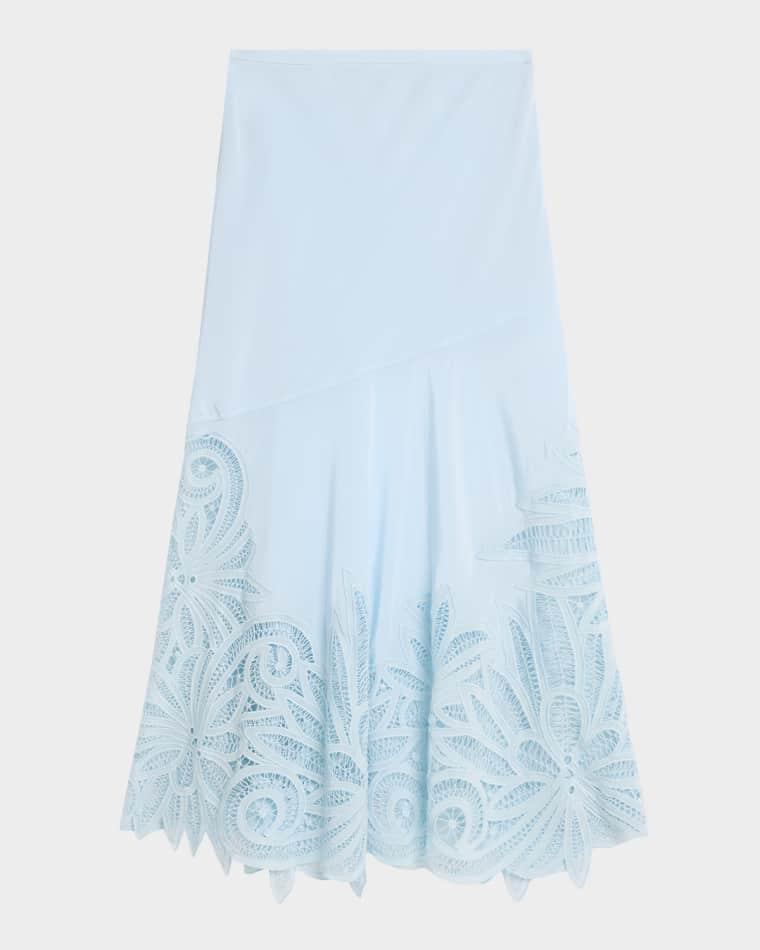 Oona Lace Appliqué Silk Midi Skirt by ULLA JOHNSON