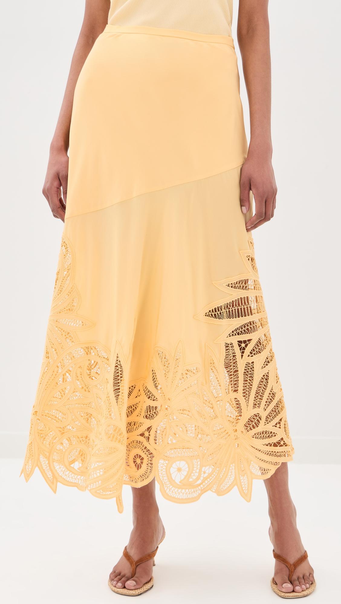 Oona Lace Applique Silk Skirt by ULLA JOHNSON