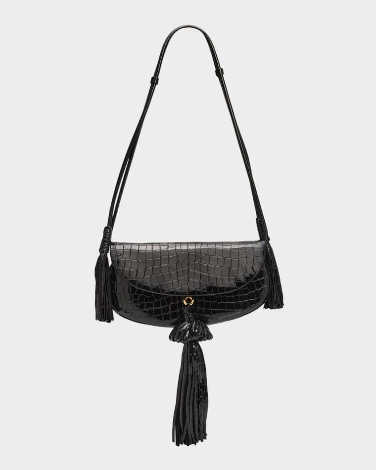 Paloma Tassel Croc-Embossed Leather Convertible Shoulder Bag by ULLA JOHNSON