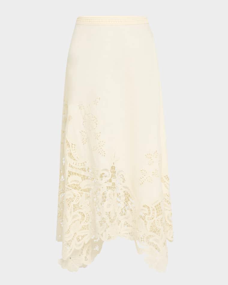 Rae Lace Linen Midi Skirt by ULLA JOHNSON