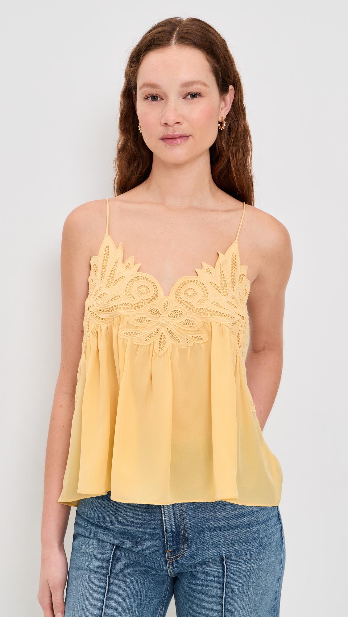 Rosie Lace Applique Silk Tank Top by ULLA JOHNSON