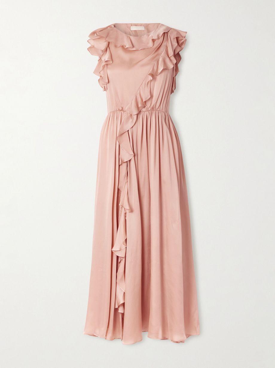 Saanvi draped ruffled silk-satin midi dress by ULLA JOHNSON