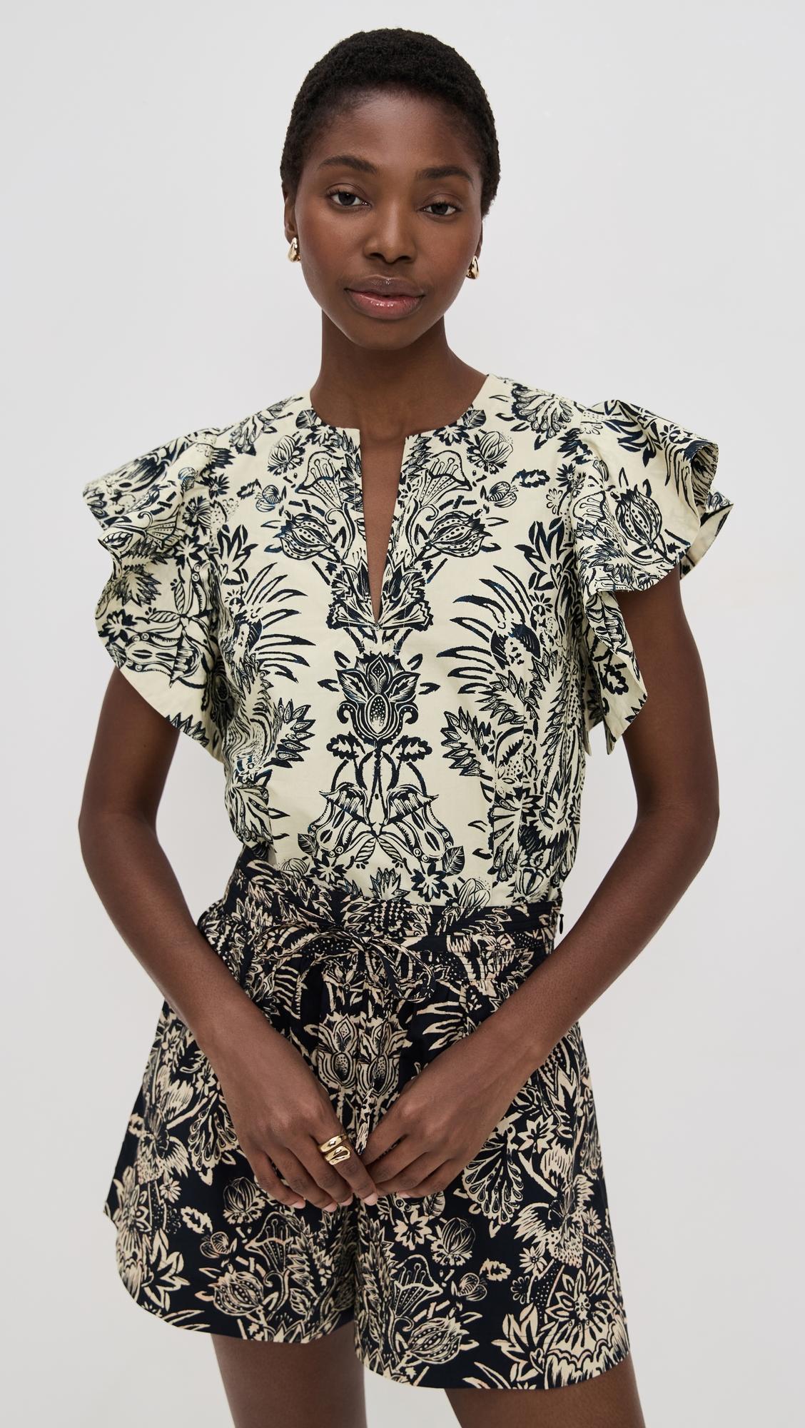 Severine Flutter Sleeve Top by ULLA JOHNSON