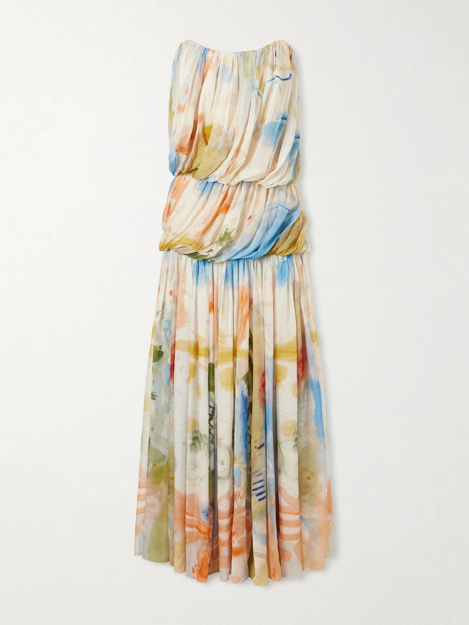 Strapless tiered pleated silk-chiffon gown by ULLA JOHNSON
