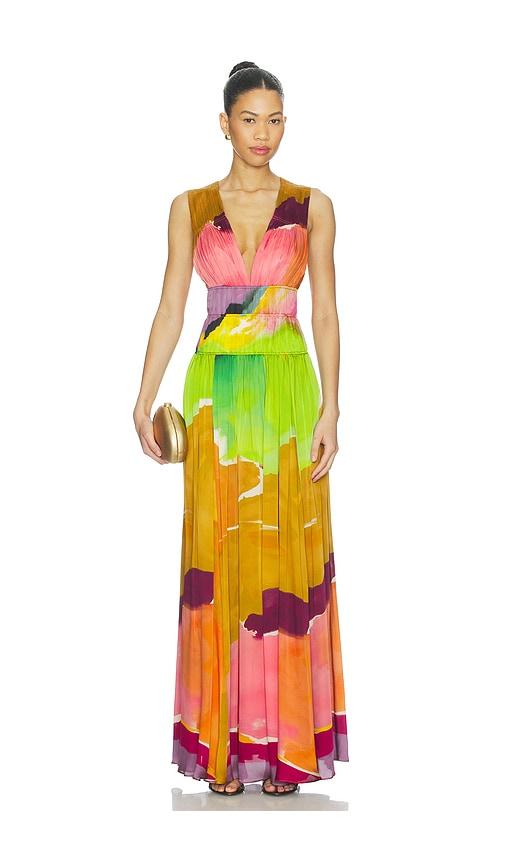 Ulla Johnson Boheme Silk Gown in Green,Tan by ULLA JOHNSON