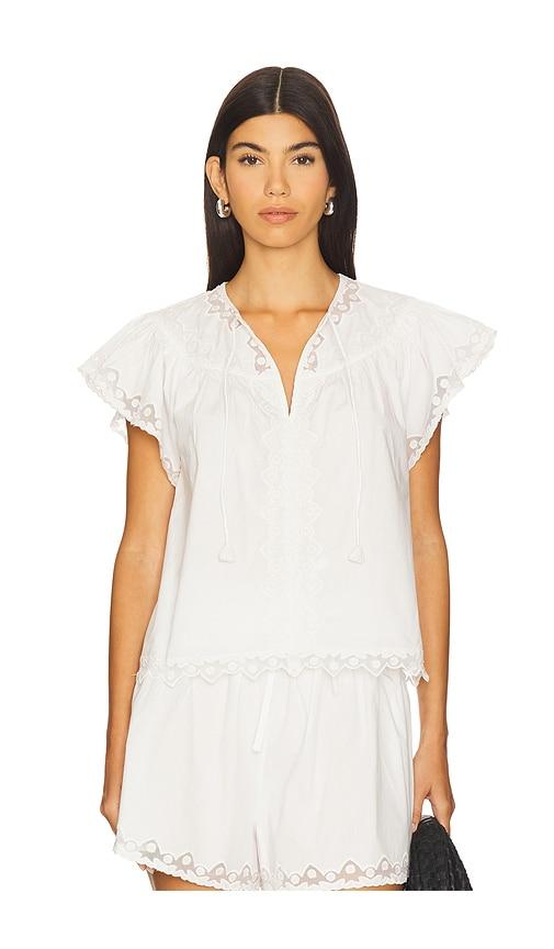 Ulla Johnson Effie Flutter Sleeve Top in White by ULLA JOHNSON