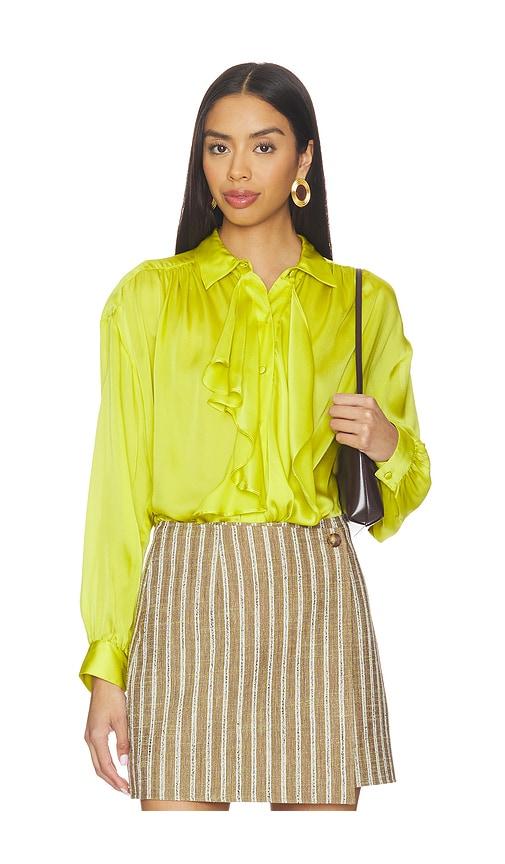 Ulla Johnson Gesture Long Sleeve Silk Blouse in Green by ULLA JOHNSON